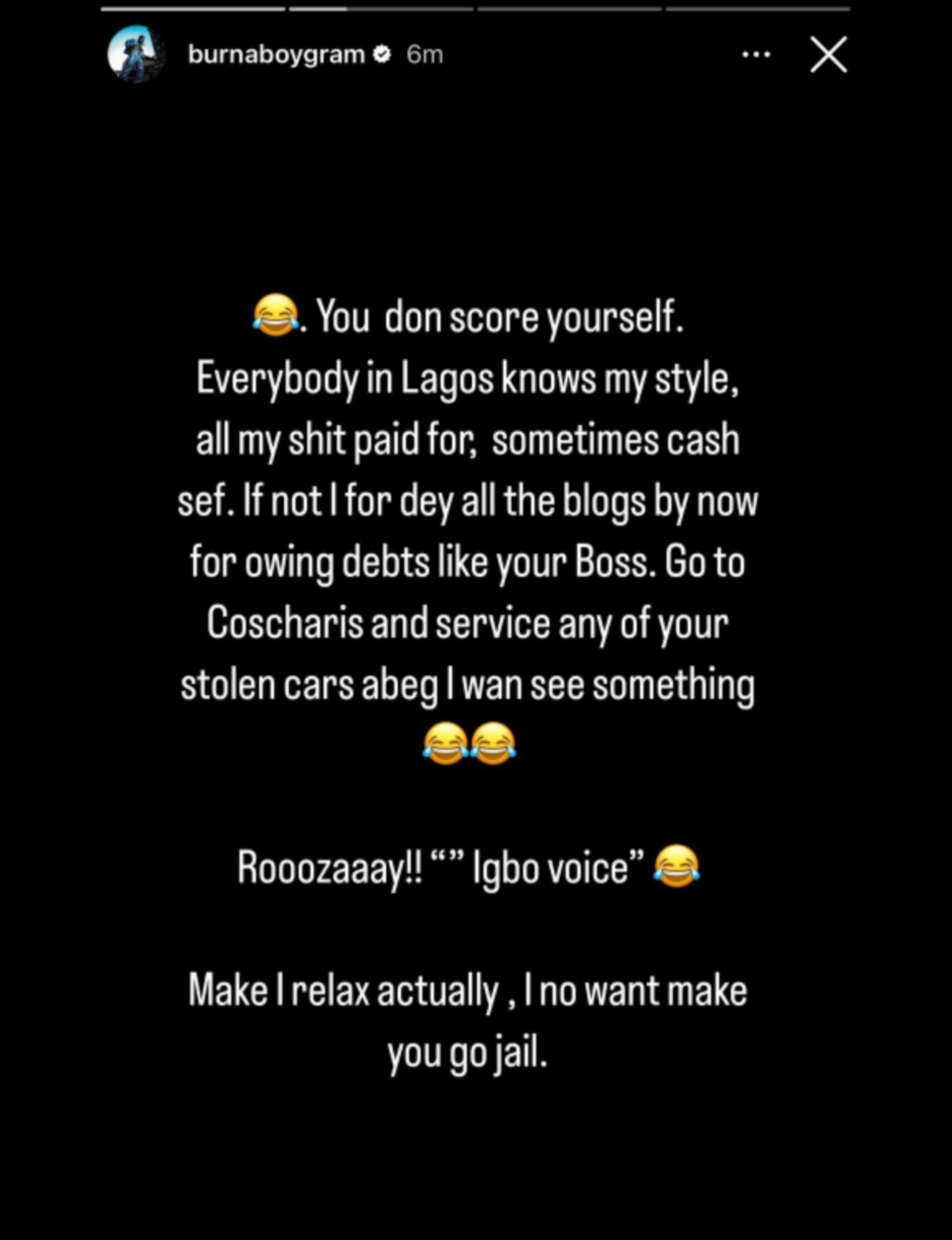 Burna Boy response to Cubana